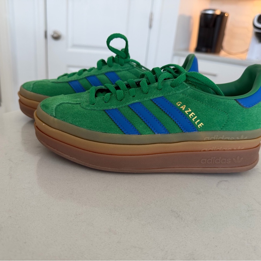 adidas Gazelle Green and Blue Sneakers